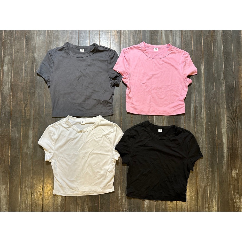 SHEIN Teen Girls 4-Pack Solid Crop Tee Set Black Grey Pink White Short‎ Sleeve